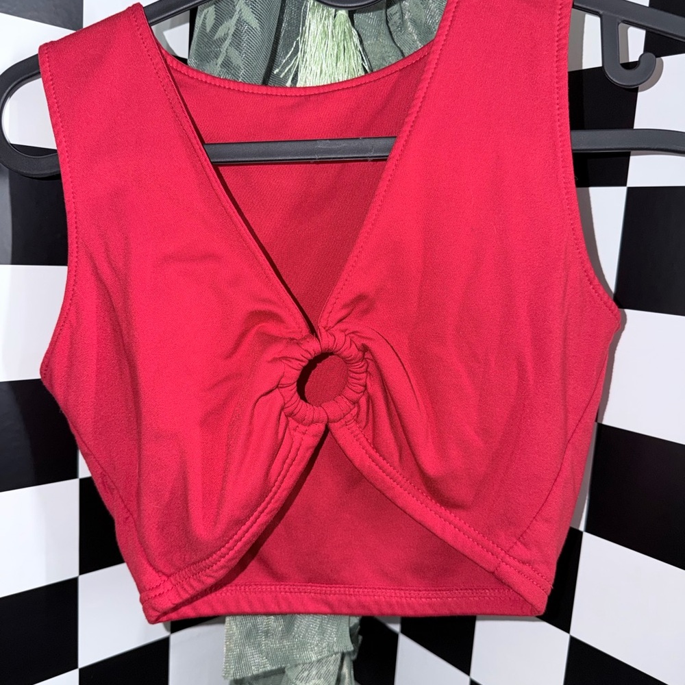 Red Sleeveless Knot Front Top